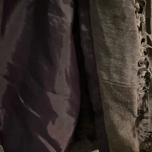 Ladies Beautiful Purple Dialogue Leather Jacket With Fringes Size Large - Picture 7 of 7